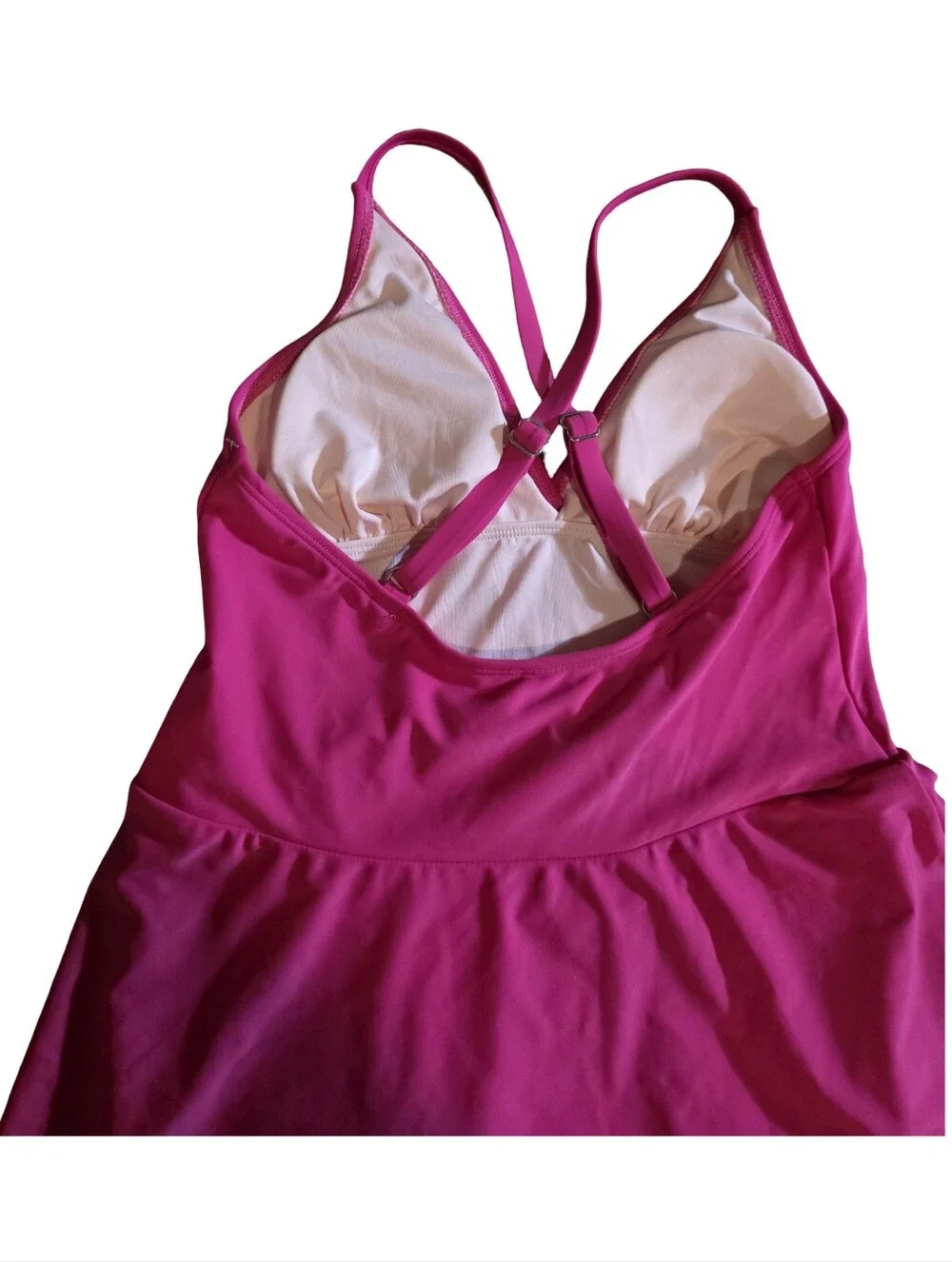 Cupshe Bright Fuchsia Bandeau Ruched Swim Dress One Piece Swimsuit Women Size S
